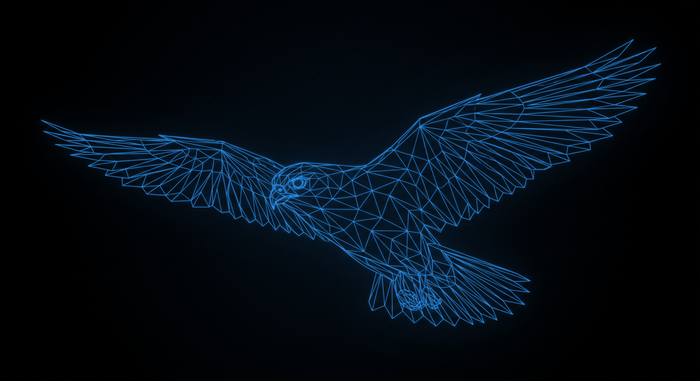 Talon — geometric wireframe eagle in mint neon, the product mascot